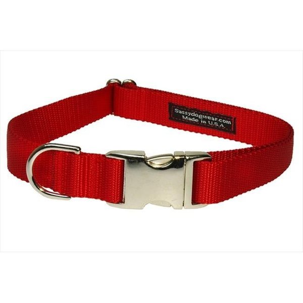 Sassy Dog Wear Sassy Dog Wear SOLID RED-METAL BUCKLE MED-C Nylon & Aluminum Buckles Dog Collar; Red - Medium SOLID RED-METAL BUCKLE MED-C